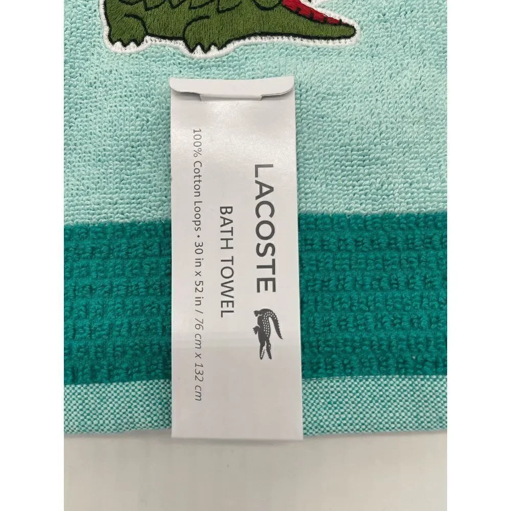 Lacoste Beach Towel 100% Cotton Loops Sz 30 x 52 Teal Green NWT